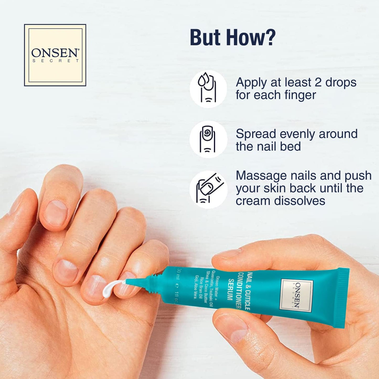 Onsen Nail & Cuticle Cream Treatment w/Japanese Tsubaki, Jojoba & Lavender Oil, Shea Butter - Strengthens Nails, Softens Cuticles - Daily Repair Care (1 Count/30 ml)