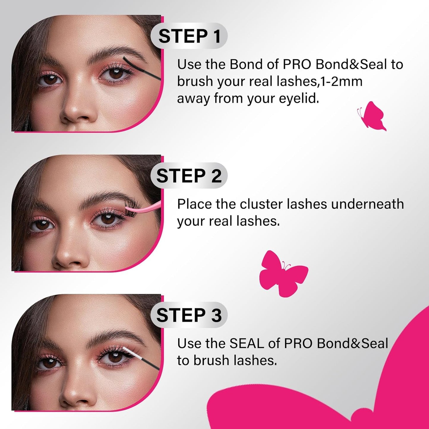 Lash Bond and Seal Cluster Lash Glue & Seal Waterproof Cluster Lash Glue for DIY Eyelash Extensions Waterproof Strong Hold (10ml, Black Bond & Clear Seal)