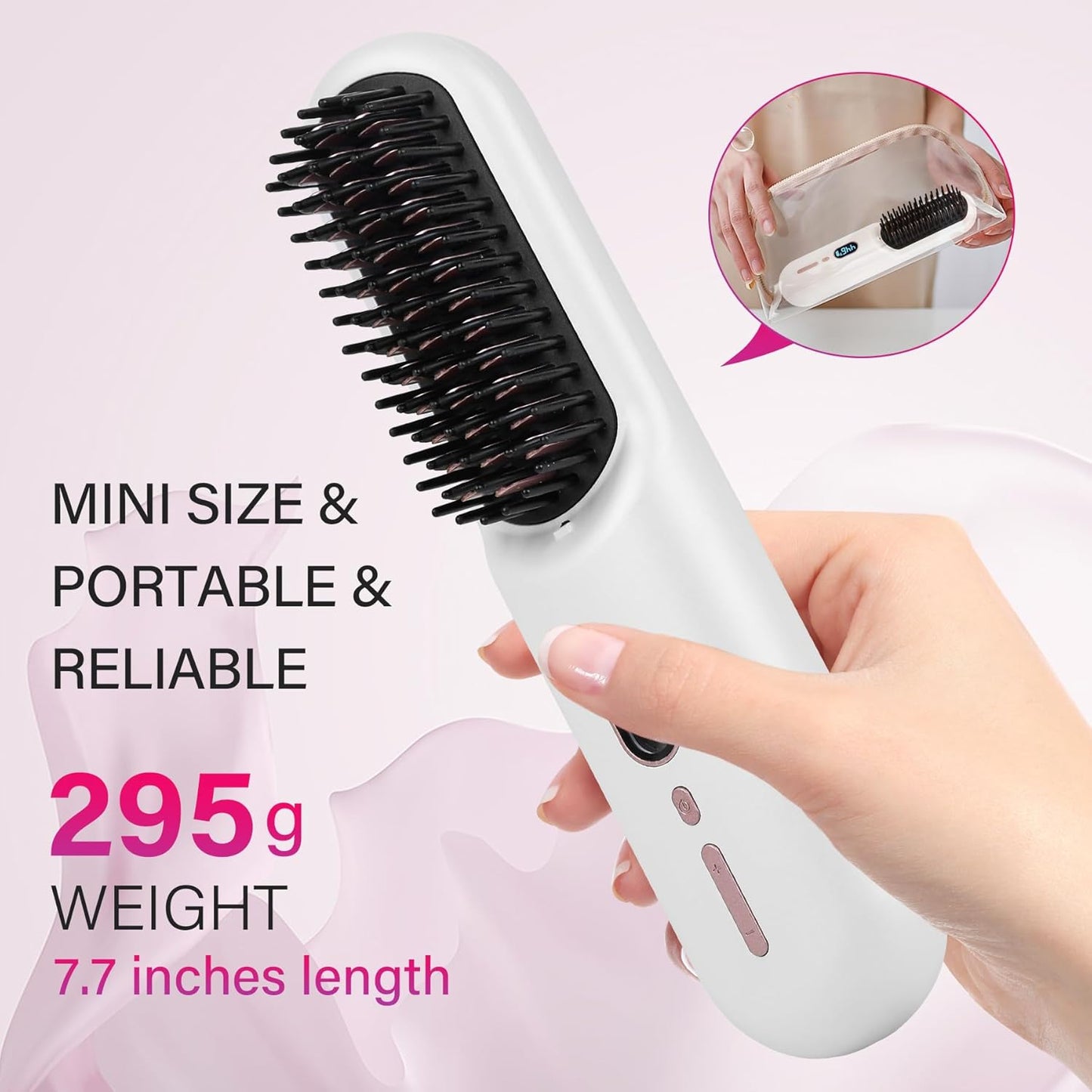 Rechargeable Hot Hair Brush Straightener Heat Pressing Combs Ceramic Electric Straightening Comb, Anti Burn for Natural Black Hair Beard Wigs Holiday Gifts