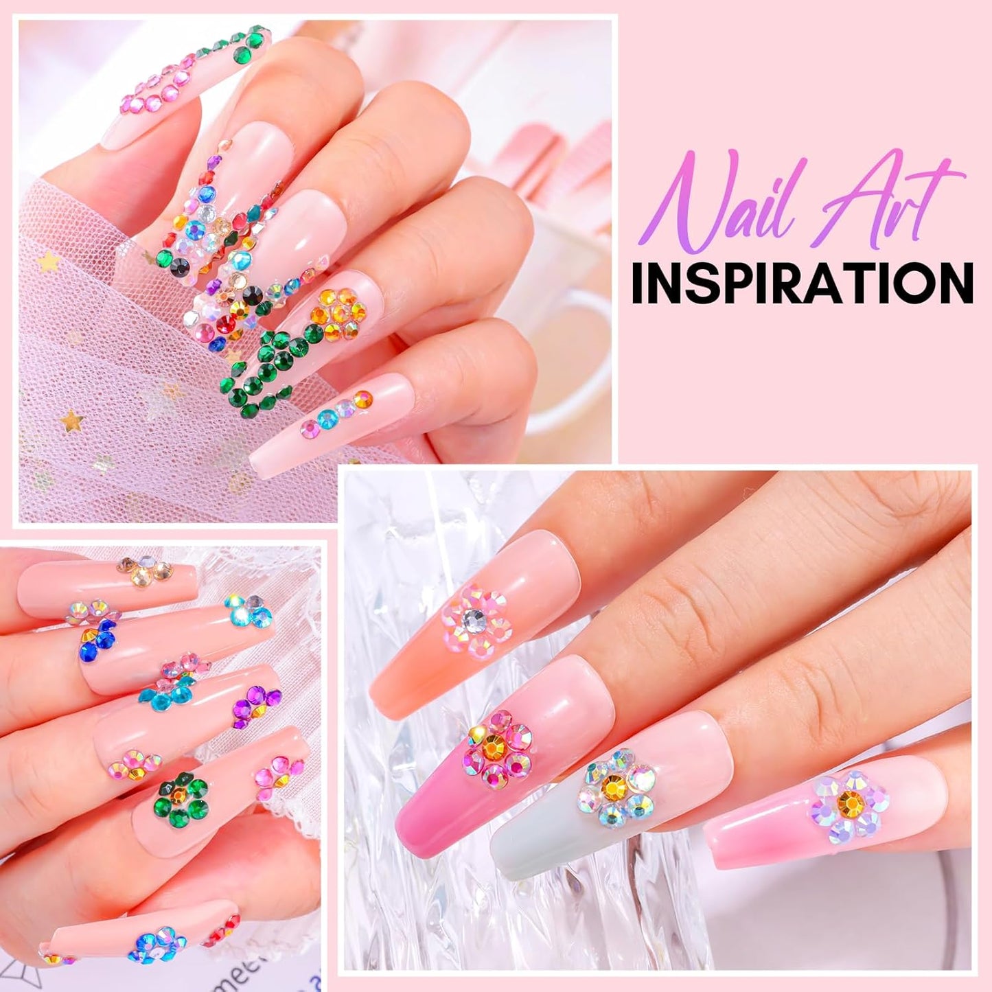 Makartt Nail Rhinestone Glue Kit: 15ml Strong Gems Adhesive Gel with 3360pcs 24 Colors Flatback Crystals Rhinestones for 3D Nails Art, Includes Tweezer, Home & Salon Manicure Kit