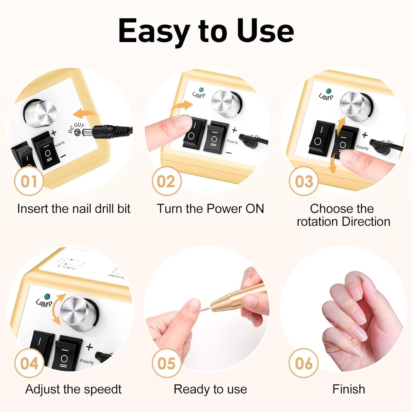 Jiasheng Professional Nail Drill, 20000rpm Electric Nail Drill Machine, Electronic Nail File Drills for Acrylic Nails Gel Nails Manicure Pedicure Tools for Salon Use Gold