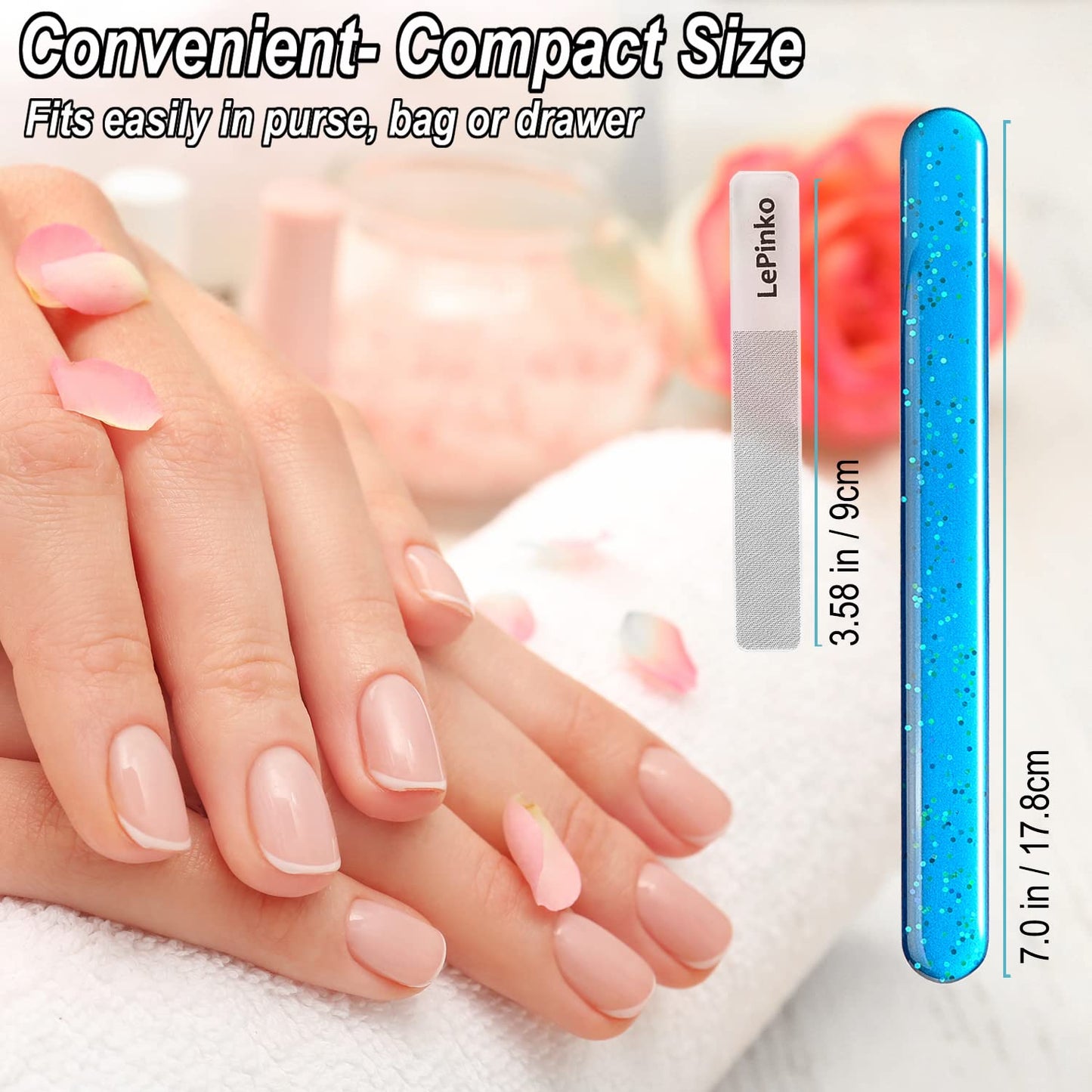 Diamond Nail File with Crystal Nail Shiner Set, Stainless Steel Nail File with Nano Glass Buffer, Metal Sapphire File with Nail Polisher, Professional Manicure Pedicure Kit for Salon Home and Travel