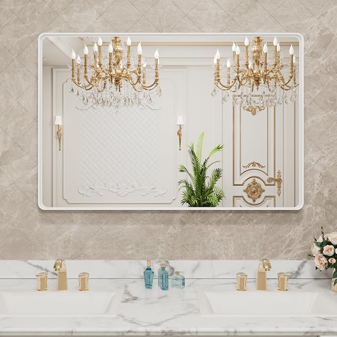 LOAAO 48x30 Inch White Metal Framed Bathroom Mirror - Image 8