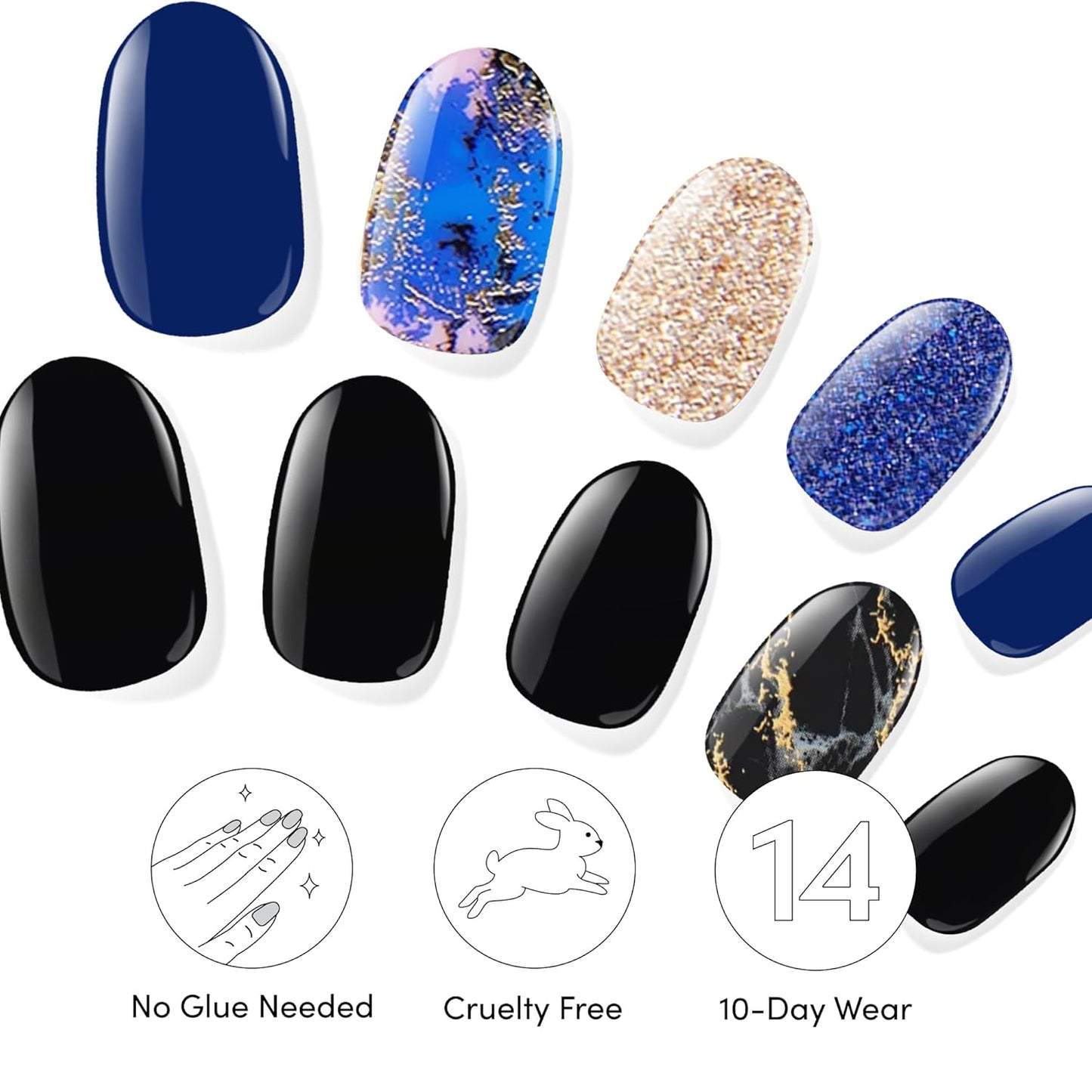 Dashing Diva Gloss Nail Strips Bundle - The Dark Marble Collection- Blue Vixen & Black Obsidian - UV Free, Chip Resistant, Long Lasting Gel Stickers - Contains 2 Sets