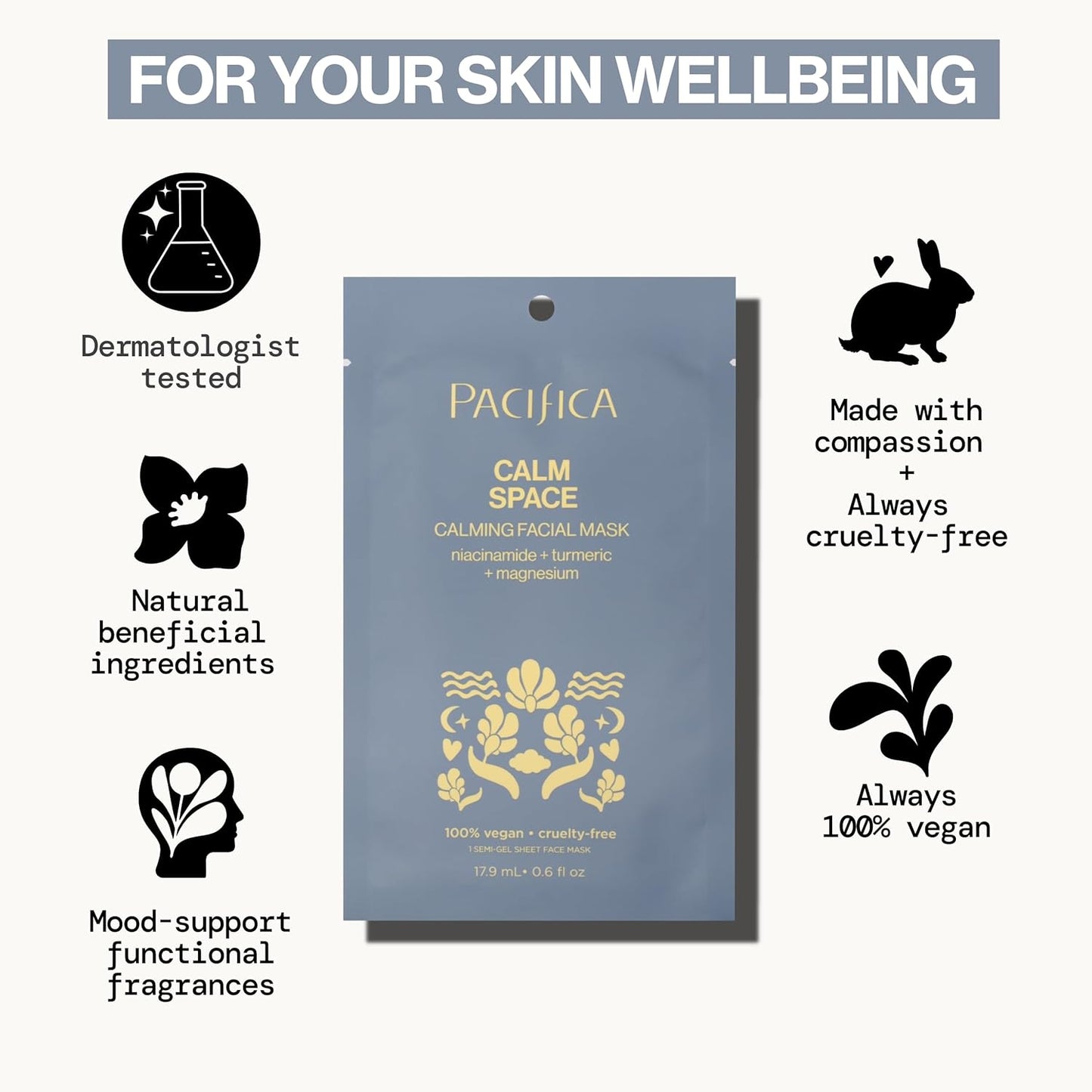 Pacifica Sheet Face Mask - Calm Space - Calming Facial Mask - Niacinamide & Turmeric Soothing Face Mask for Irritated Skin Clean Beauty Vegan & Cruelty-Free Dermatologist Tested