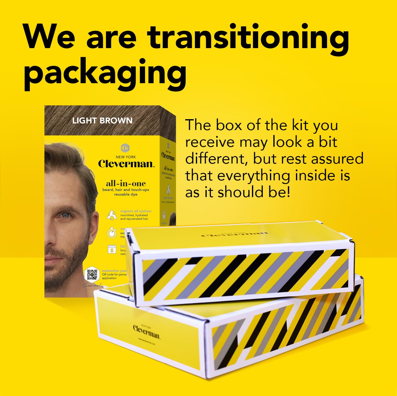 Cleverman Hair & Beard Dye Kit for Men, All-in-One Reusable Mens Hair Color, Natural Gray Coverage, Ammonia-Free Beard Mustache Dye for Men (Light Brown)