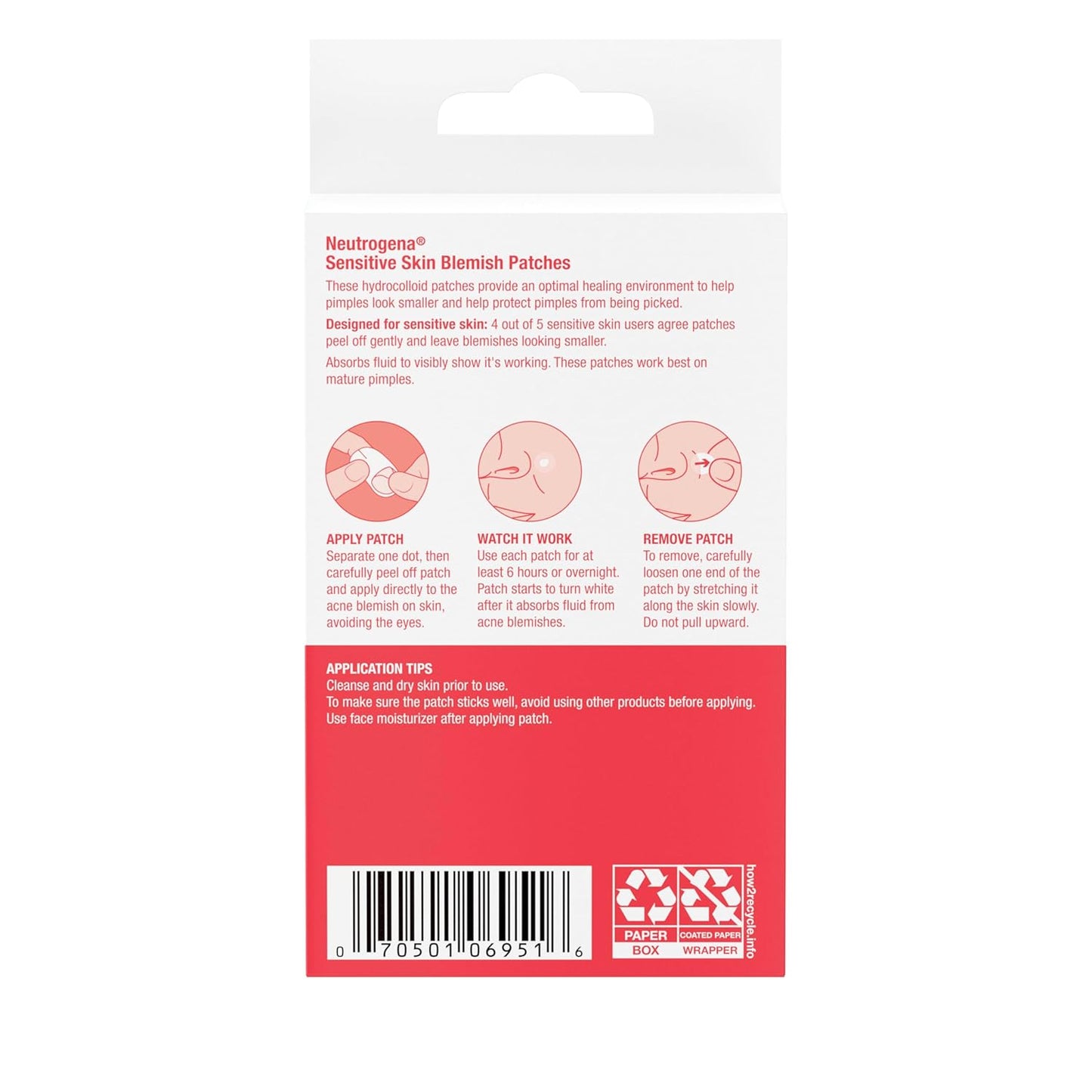 Neutrogena Sensitive Skin Blemish Patches, Acne Patches for Sensitive Skin, Hydrocolloid Treatment Visibly Shrinks Pimples Overnight, 2 Sizes, 30 Count