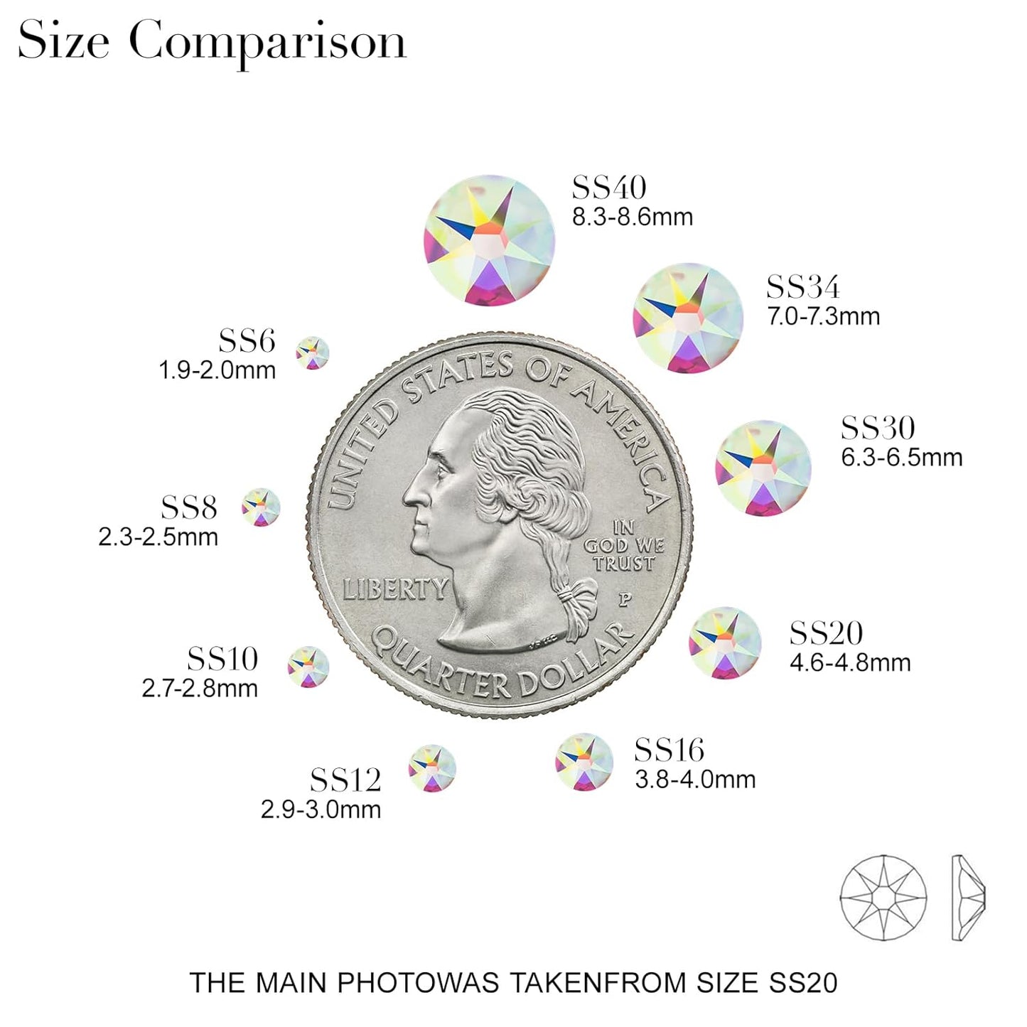 Novani Crystal AB Rhinestones Flat Back Round Rhinestone Style 2088 Sparkly Crystal Gemstones for Makeup Nail Art Crafting,Mixed Small Size(SS6-SS20)