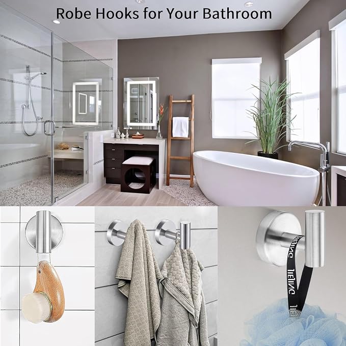 Kruodop Towel Hooks for Bathroom, 4 Packs Wall Mount Towel Holder, Stainless - Image 7