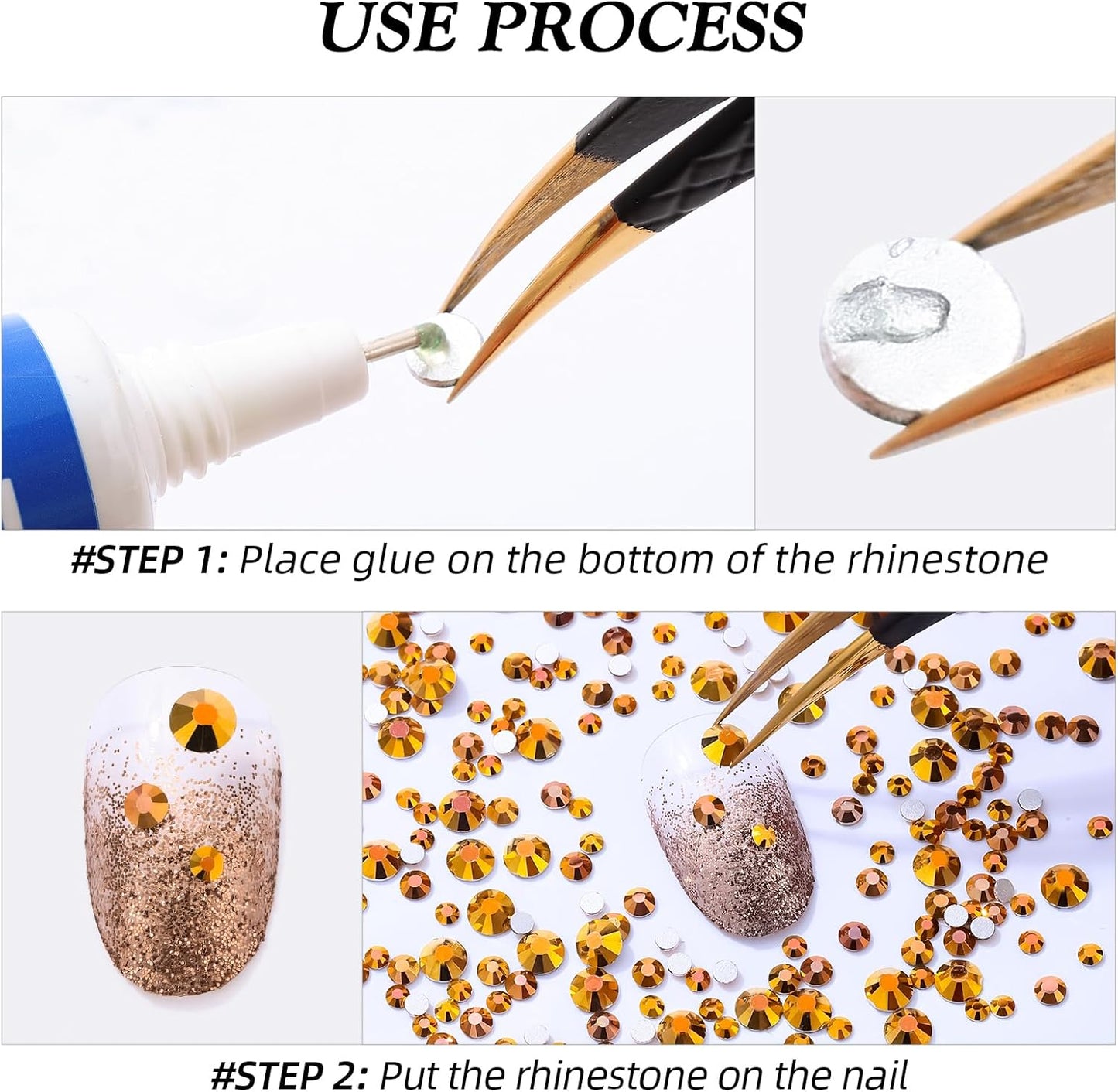 Gold Flatback Rhinestones, Glass Rhinestones for Nail Art and Craft, Glue Fix, Loose Crystal Gemstones(Gold, SS12, 1440pcs, 2.9-3.0mm)