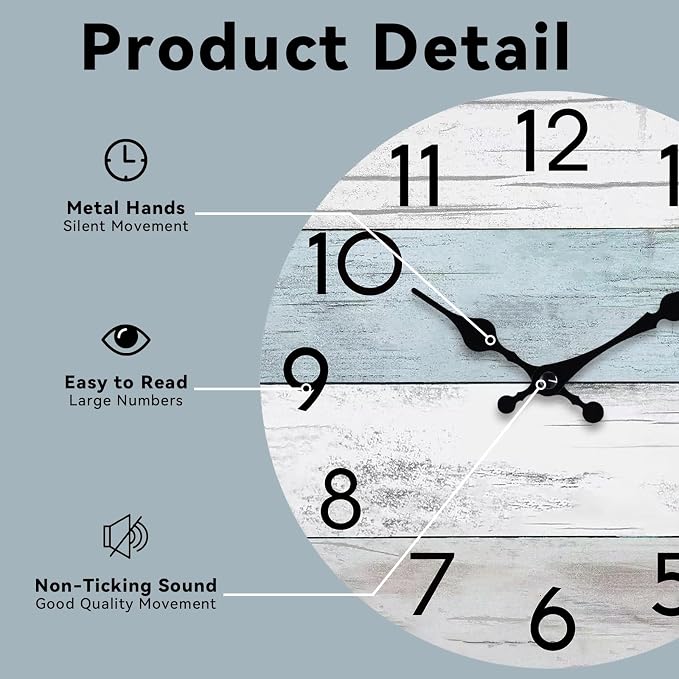 KECYET Wall Clock Silent Non-Ticking Wooden Clocks Battery Operated 18 Inch - Image 7