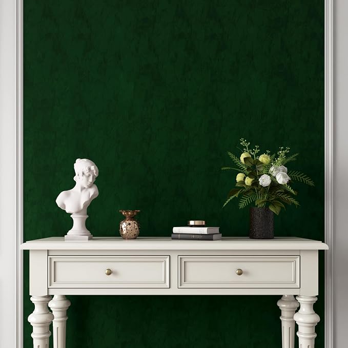 YENHOME 30"X118" Vintage Green Velvet Wallpaper Peel and Stick Dark Green - Image 7