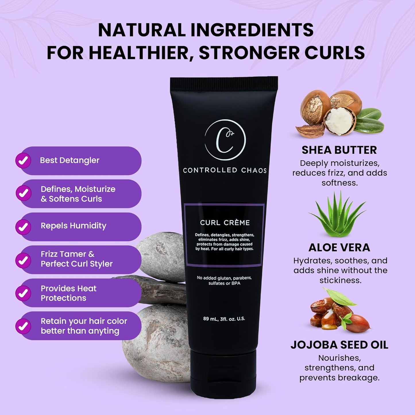Controlled Chaos, As Seen on Shark Tank Curl Defining Cream for All Hair Types to Add Smoothness and Control Curly, Sulfate-Free Curl Cream (3oz)