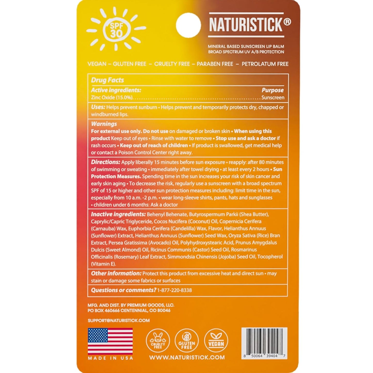 Naturistick SPF 30 Vegan Lip Balm โ Mineral Sunscreen with Zinc Oxide | Broad Spectrum UVA/UVB | 100% Natural, Coral-Friendly Formula | 5-Pk Raspberry, Coconut, Cherry, Citrus, Spearmint | Made in USA