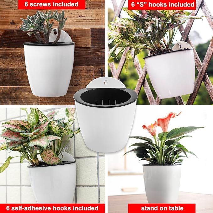 4 Inch Self Watering Hanging Planters, Wall Mounted Plant Pots - Image 9