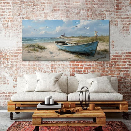 Beach Wall Art Coastal Wall Decor Nautical Ocean Canvas Picture Nature Boat - Image 2