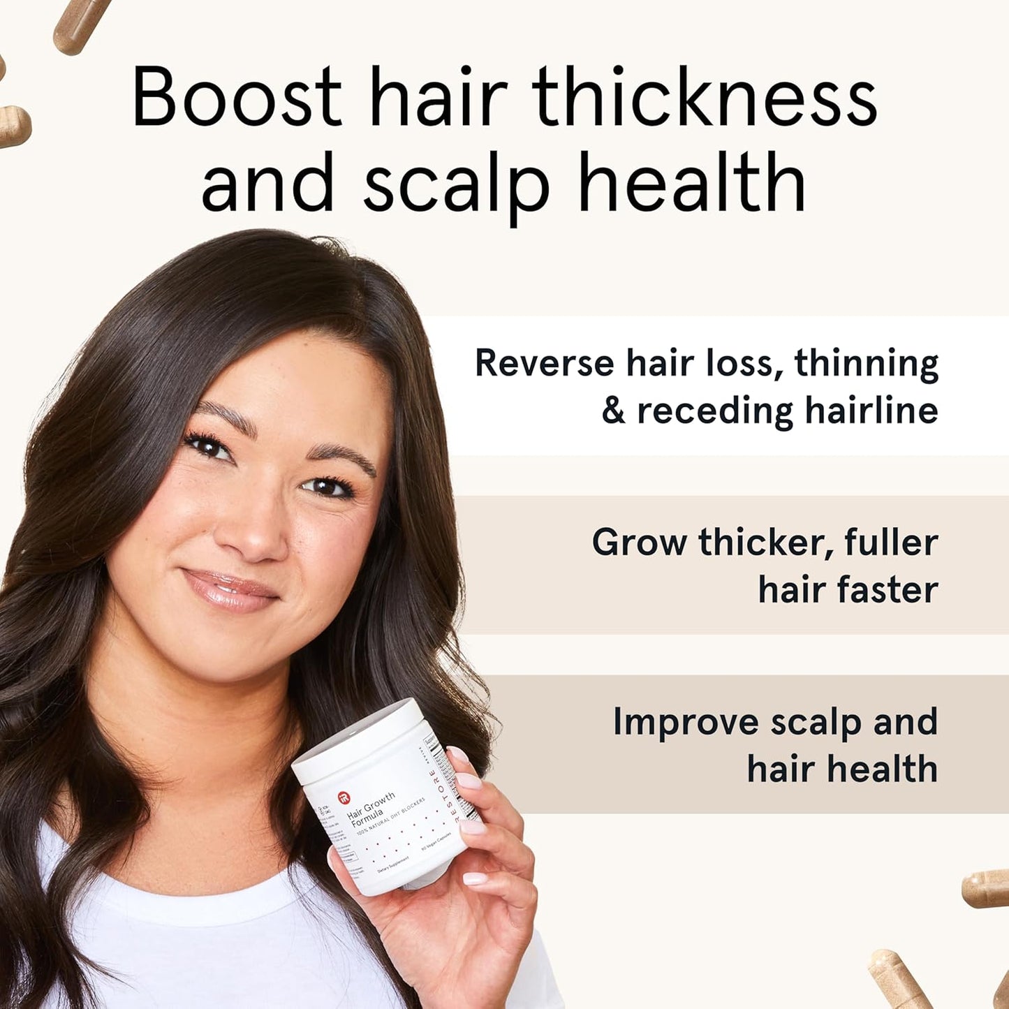 iRestore Hair Growth Supplement – Natural DHT Blockers & Multivitamin Blend – Vegan, Non-GMO, 90 Capsules – Supports Thicker, Stronger Hair for Men and Women – 3-Pack