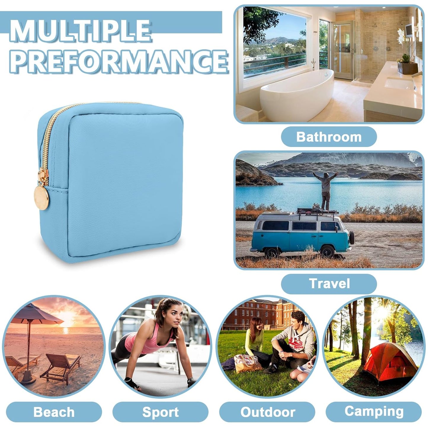 Mini Makeup Pouch for Purse, Small Cosmetic Bag Pouch Nylon Travel Toiletry Organizers Bag for Women Girls, Cute Zipper Coin Purse Preppy Storage Purse for School Work(Mini-Periwinkle)