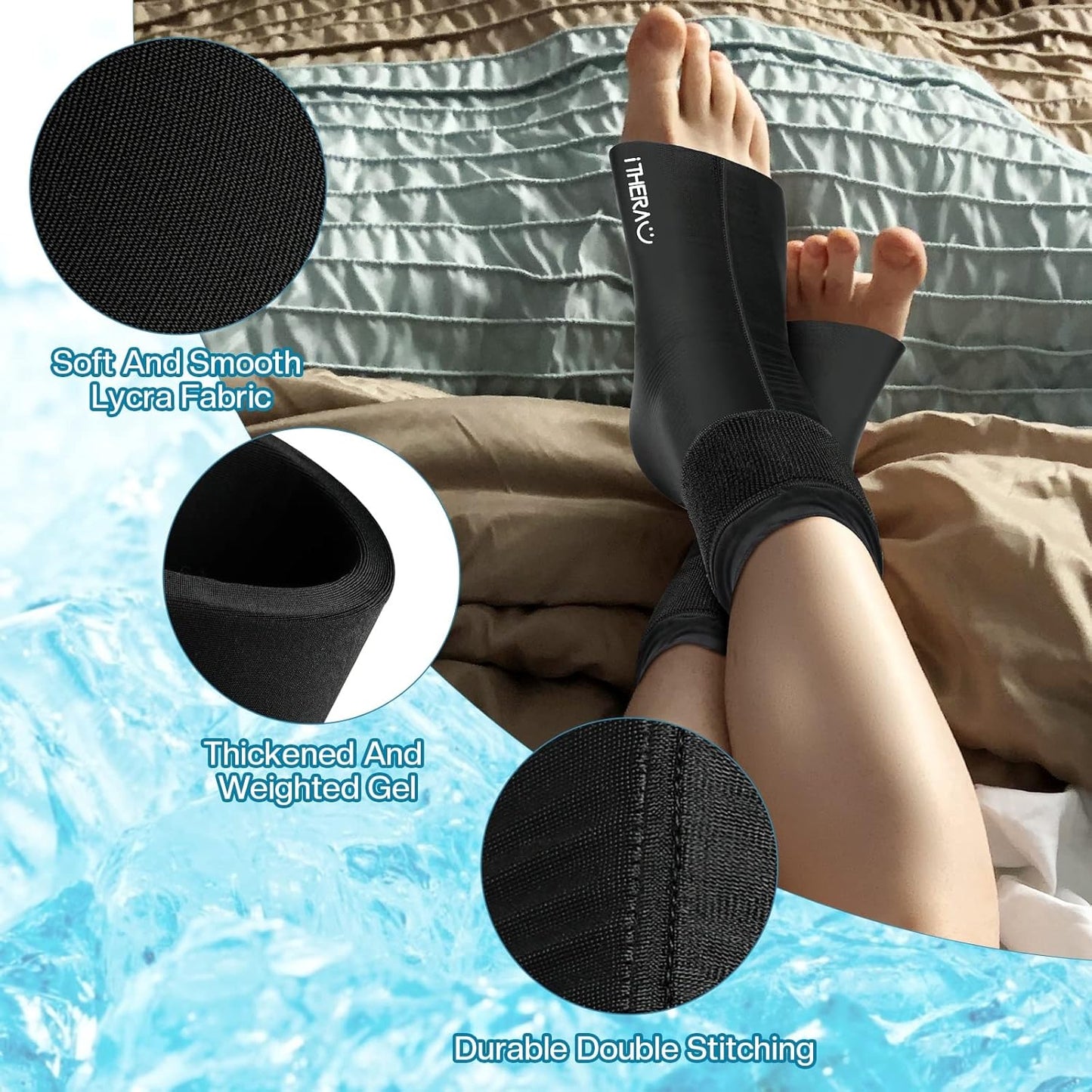iTHERAU Ankle Ice Pack Wrap, Reusable Gel Hot & Cold Therapy for Foot & Heel Injuries | Achilles Tendonitis, Plantar Fasciitis, Swelling, Sprained, Pain Relief