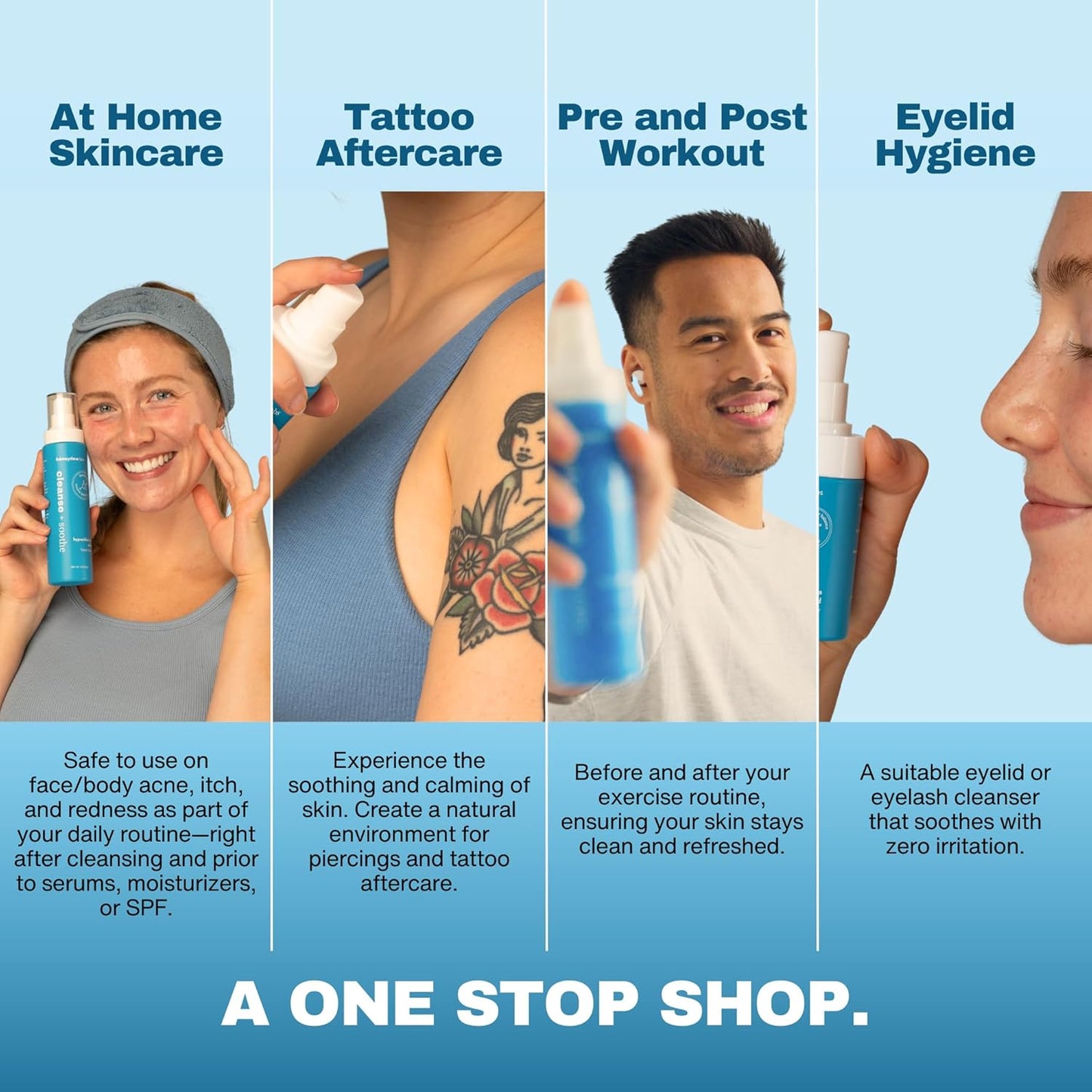 Hypochlorous Acid Spray - HOCL - Hypoallergenic Skin Toner Cleanse and Soothe Sensitive Face - Acne - Eczema - Bacne - Eyelid - Pre Post Workout (Mini Bundle Pack - 2fl + 2 fl)