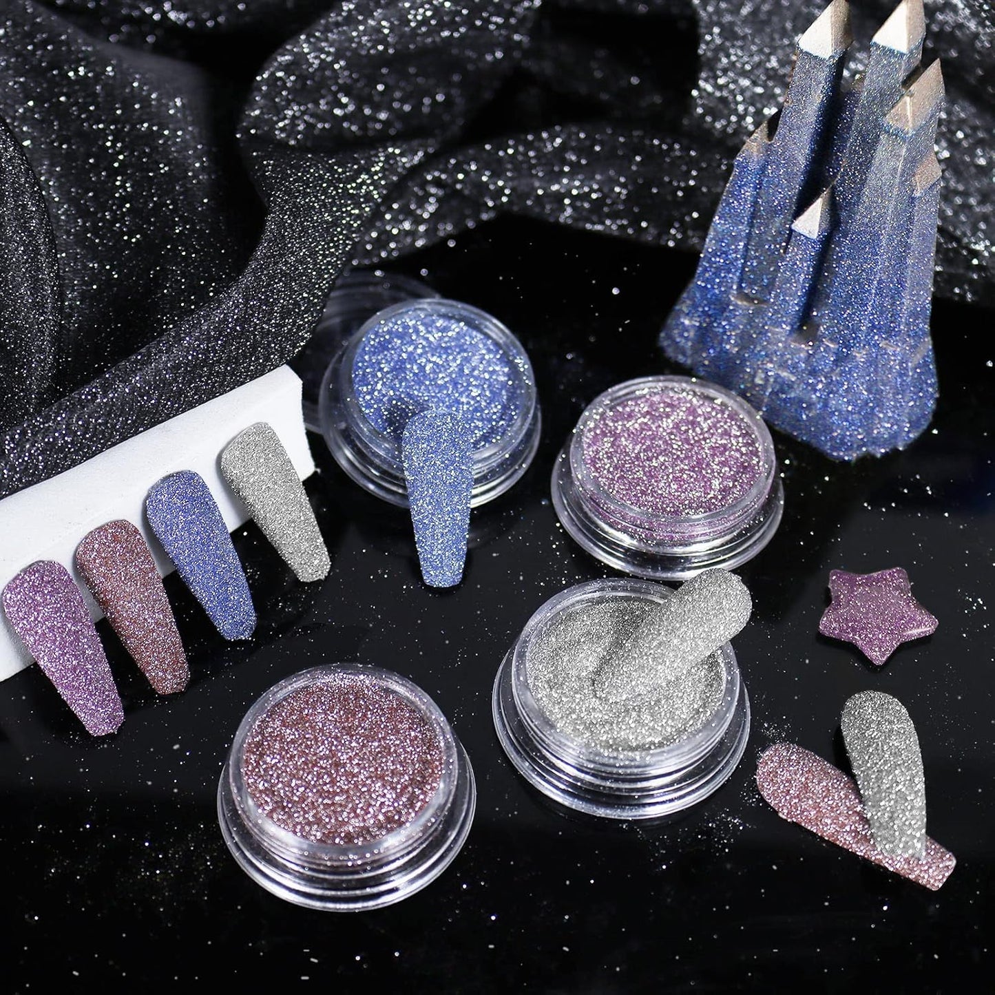 Allstarry Diamond Nail Glitter 4 Colors Sparkling Korea Reflective Glitter Diamond Dust Shiny Powder Pigment Craft Sequins Nail Supplies for Nail Art Gel Polish Crafts Disco Party Nightclub Wedding