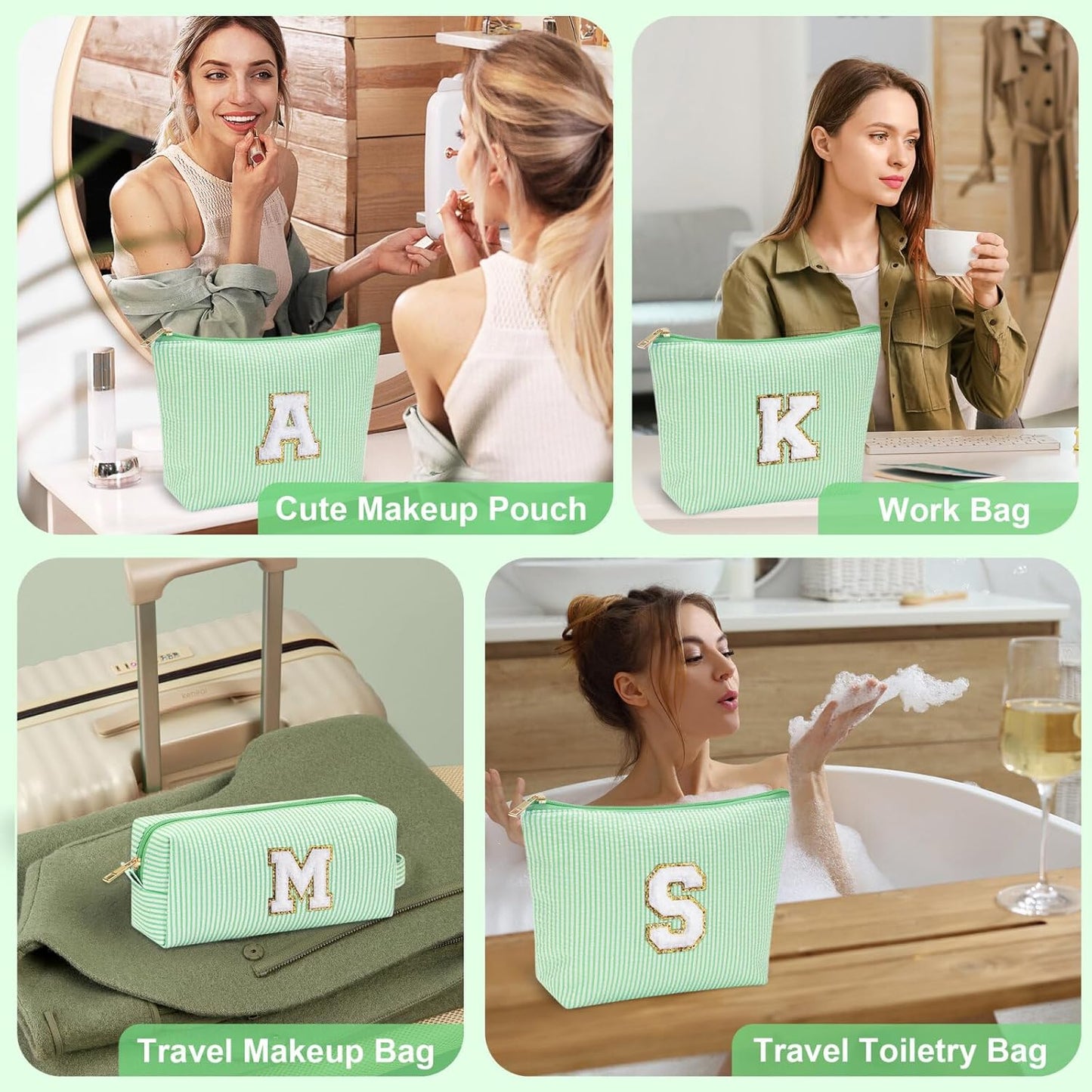 YOOLIFE Initial Makeup Bag for Women - Teen Girl Gifts Trendy Stuff Monogram Cute Makeup Bags Make Up Case for Women Her Best Friend Friendship Sister Teacher, Personalized Birthday Gifts I