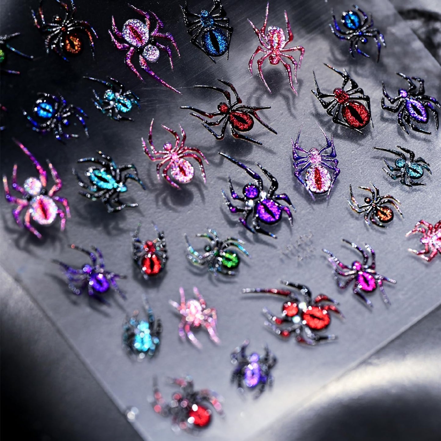 1 Sheets Embossed Halloween Nail Stickers for Nail Art 5D Self-Adhesive Spider Nail Art Stickers Colorful Spider Nail Decals Halloween Nail Design Sticker for Women DIY Manicure