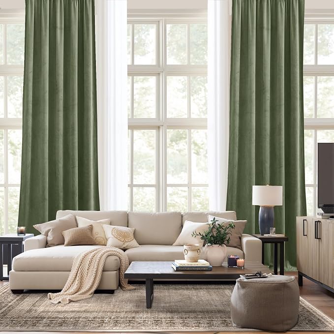 NICETOWN Sage Green Extra Wide Velvet Curtains 84 inches Long 2 Panels - Image 9