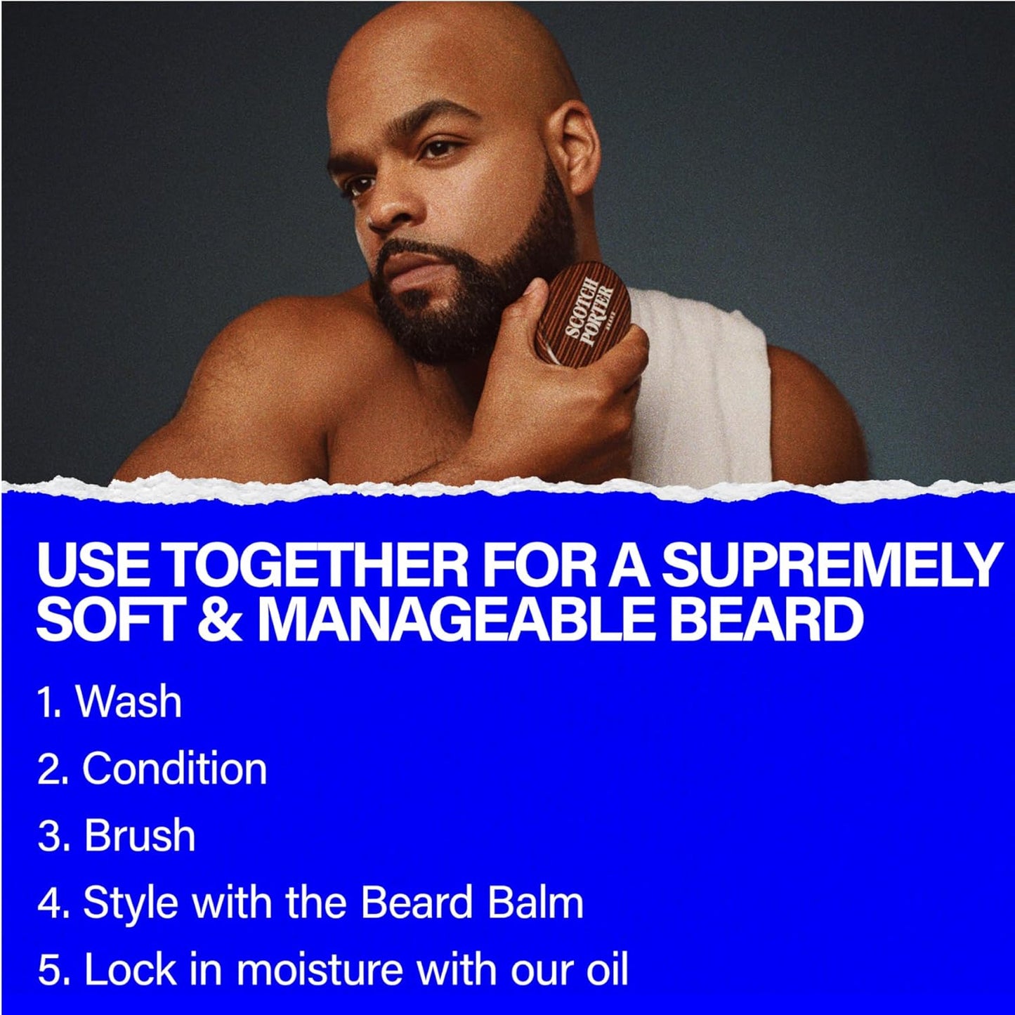 Scotch Porter Beard Care Kit – Cleanse, Moisturize, Soothe & Style Coarse, Dry Hair while Encouraging Growth for a Fuller/Healthier-Looking Beard – Includes Wash, Conditioner, Oil, Balm & Brush