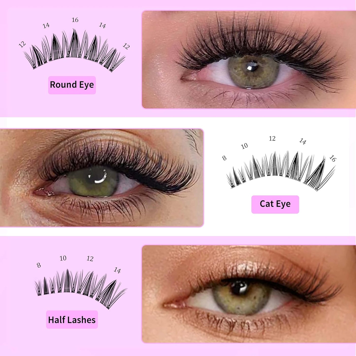 VEYESBEAUTY Lash Clusters Eyelash Extensions Thin & Invisible Band DIY Individual False Eyelashes Newbie's Five-Second Series Wispy Lash Tray for Self-application, Manga Lashes 8-18mm Mixed Length