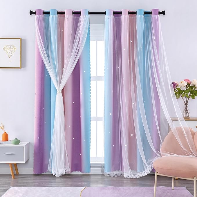 XiDi Curtains for Bedroom Decor, Kids Room Curtains for Girls Rainbow Colour - Image 8