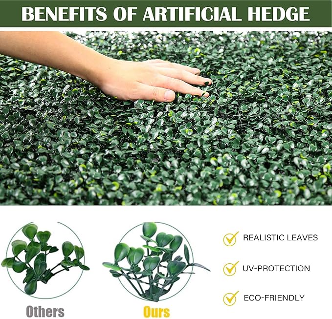 24PCS 10"x 10" Artificial Boxwood Wall Panels, UV-Anti Grass Wall Hedge Plant - Image 5
