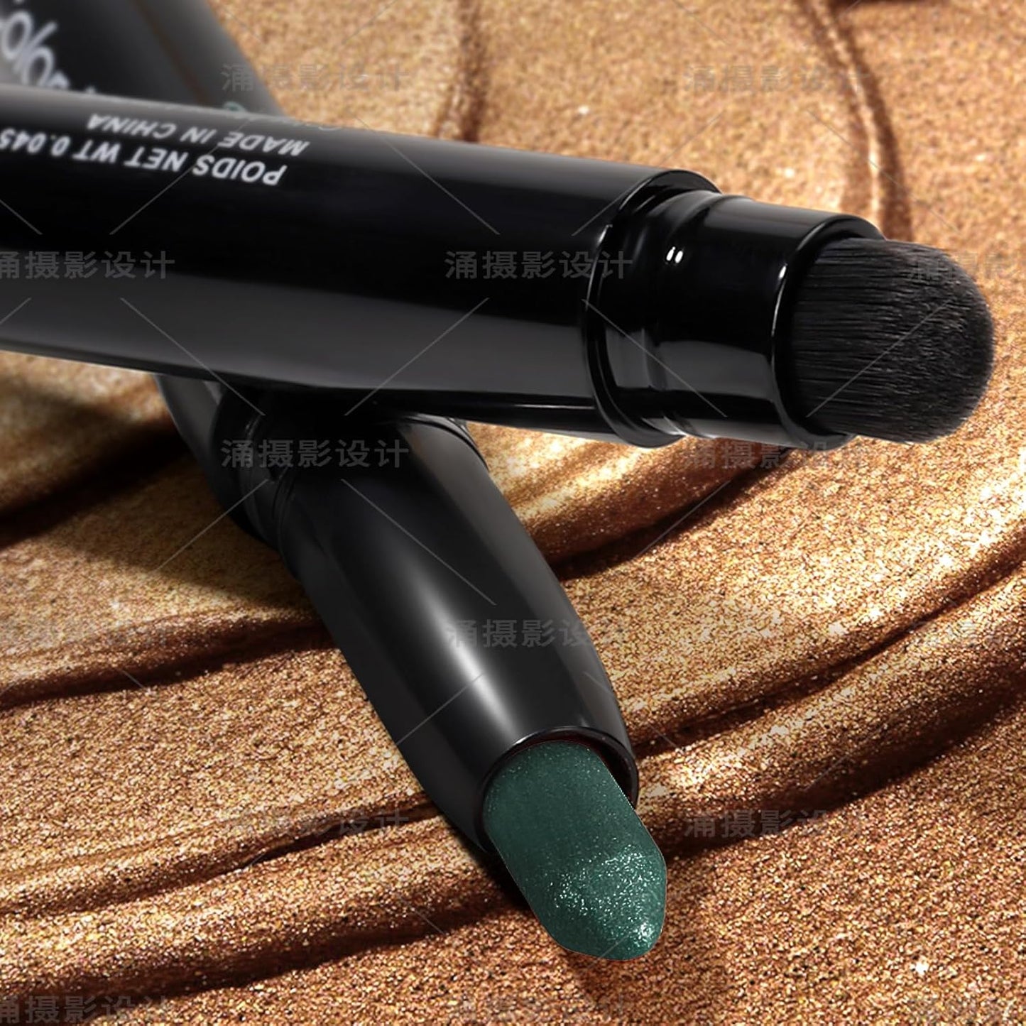 Cream Waterproof Hypoallergenic Eyeshadow Stick, long wear Metallic Glitter Matte Eye Shadow Pencil With Makeup Brush, Eye Brightener, 63 Evergreen Shimmer