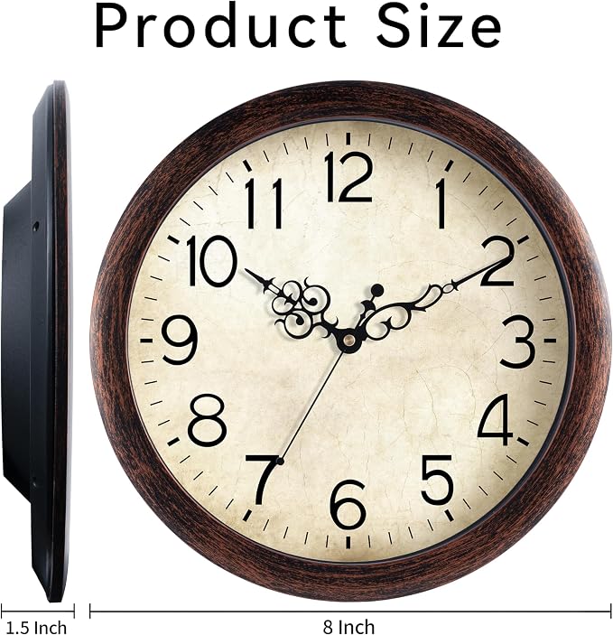 KECYET Wall Clock, Vintage Wall Clocks Battery Operated Quartz Silent - Image 9