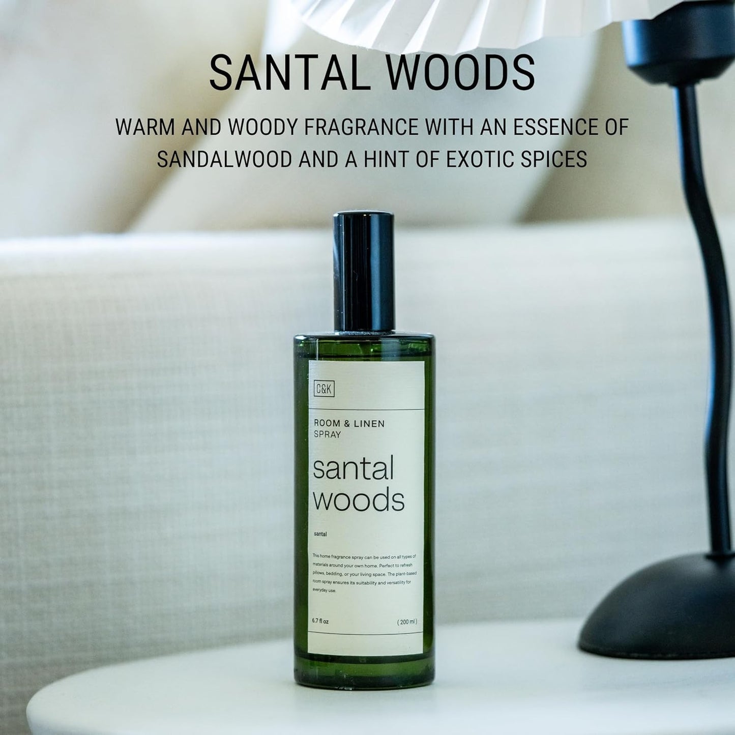 Craft & Kin Santal Woods Room Spray for Bedding, 6.76 oz, Pillow Spray, Long-Lasting Room Freshener, Soothing Aroma Mist for Home & Washroom