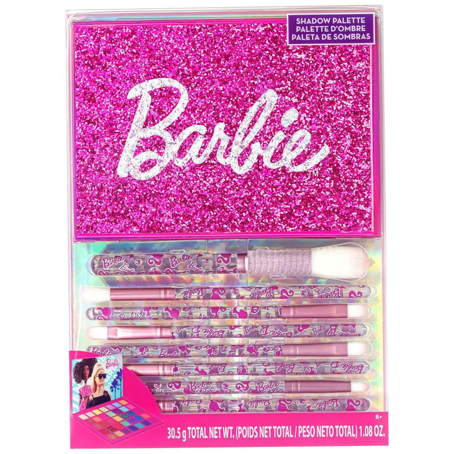 Barbie - Townley Girl 35-Well Eyeshadow Palette, Shimmery and Opaque Colors, Pigmented Blendable, 8 Application Brushes Non-Toxic 8+, Perfect for Parties, Sleepovers & Makeovers