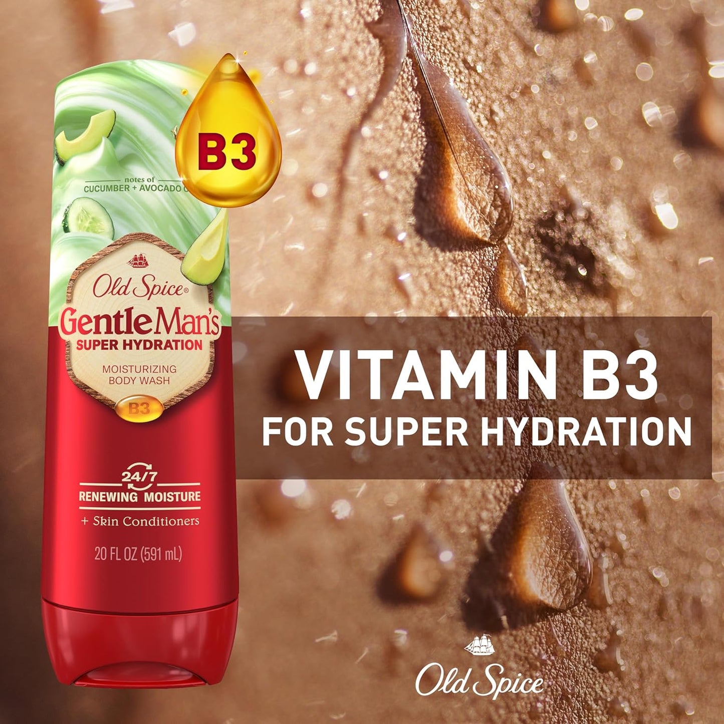 Old Spice Super Hydration Body Wash GentleMan’s Blend, Cucumber + Avocado Oil Scent for Deep Cleaning and 24/7 Renewing Moisture, 20 oz