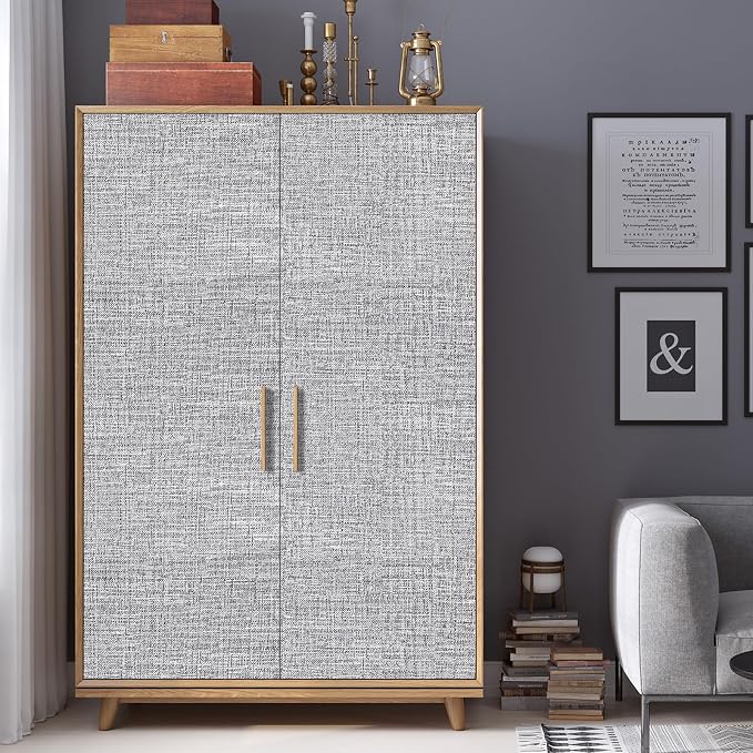 Grey Grasscloth Peel and Stick Wallpaper 17.3"x120" Faux Linen Textured Contact - Image 9