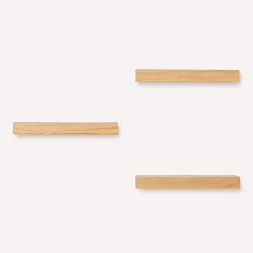 Amazon Basics Wood Floating Wall Shelves, 15.8" x 5" x 1.8", Natural Wood Finish - Image 4