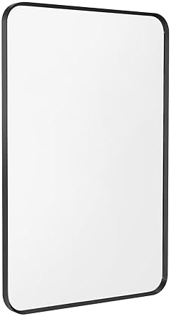 Black Bathroom Mirror 16x20in, Metal Framed Rounded Rectangle Wall by Minuover