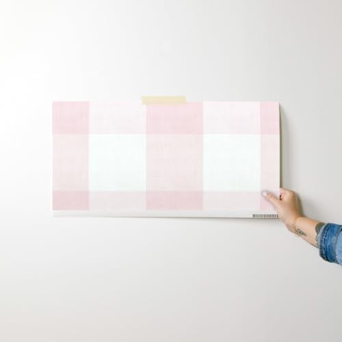 Spoonflower Pink Plaid Faux Peel and Stick Wallpaper - Image 7