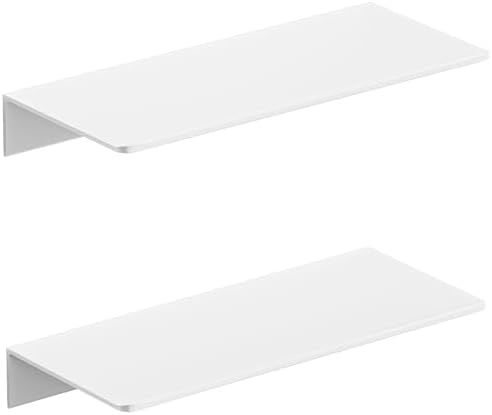 HNVNER Adhesive Floating Shelves 2 Pieces, Glossy White Shower Wall Shelf by HNVNER