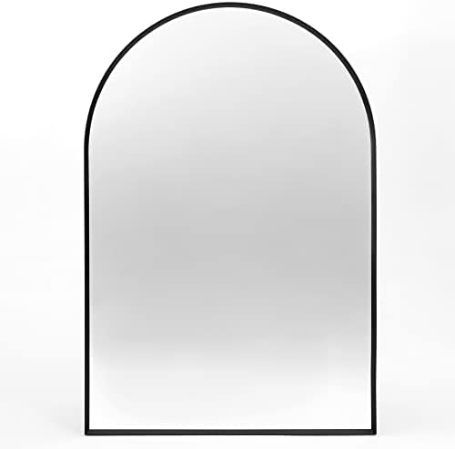 Black Arched Mantle Mirror 30x40in, Metal Framed Fireplace Decor by Minuover
