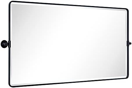 TEHOME Pivot Full Length Bathroom Vanity Mirror Matt Black Metal Framed Full - Image 2