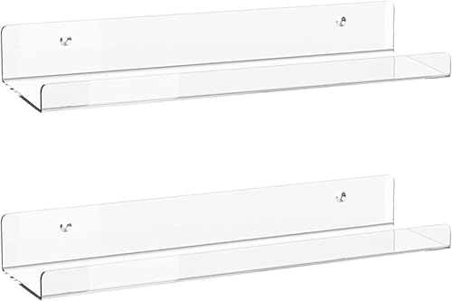 2 Pack Acrylic Shelves for Wall, 15 Inch Clear Adhesive Floating Shelf by Albumgit