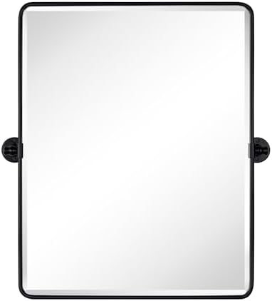 Farmhouse Pivot Rectangle Bathroom Mirror Matt Black Metal Framed Tilting - Image 3