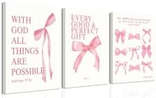 3 Pcs Coquette Pink Bow Canvas Wall Art Inspirational Bible Verses Bow Posters by wallart