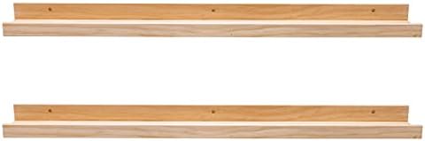 AZSKY Floating Shelves Wall Mounted Set of 2 Natural Wood Picture Shelves Wall by AZSKYMakeyourlifebetter
