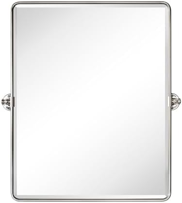 Farmhouse Pivot Rectangle Bathroom Mirror Brushed Nickel Metal Framed Tilting - Image 4