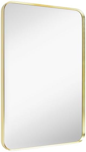 Gold Bathroom Mirror 24x36in, Metal Framed Rounded Rectangle Wall - Image 6